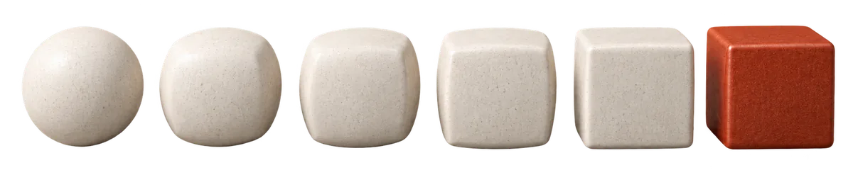 White forms gradually become a defined red cube